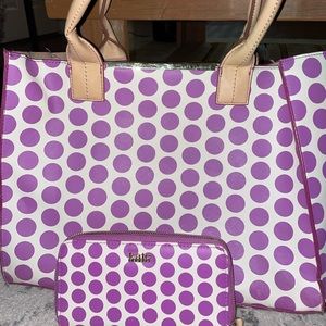 Kate Landry Purple Polka Dot Matching Tote Bag and Wallet